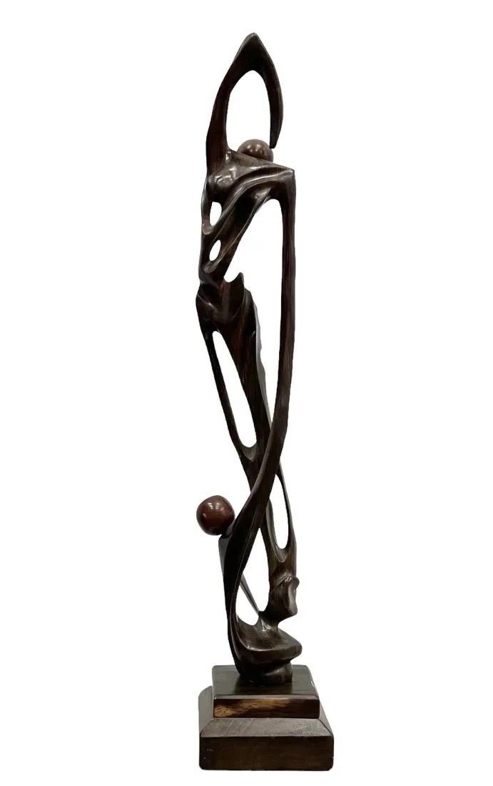 Large Carved Cuban Wooden Modernist Sculpture: Size 22 x 4 x 4 in