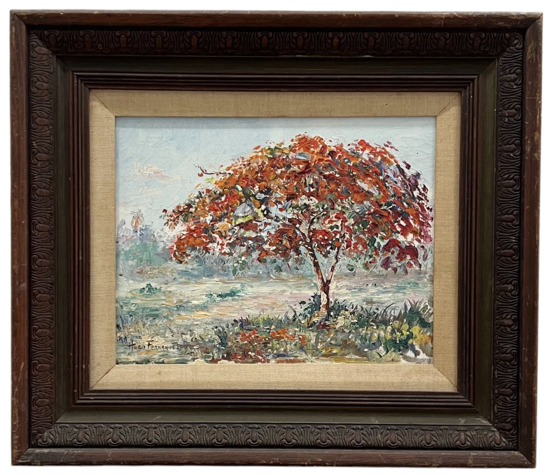 HUGO FERNANDEZ (20th c, Cuban) Landscape: Oil on canvas 14 x 11 in, 21.5 x 18.5 in (framed)