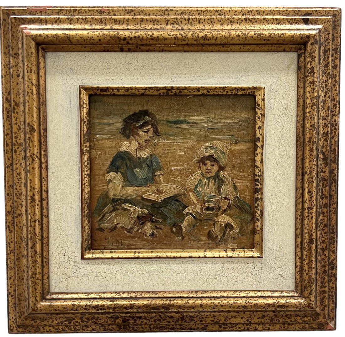 Impressionist Beach Scene Of Children Playing, Signed Illegibly (1 of 3)
