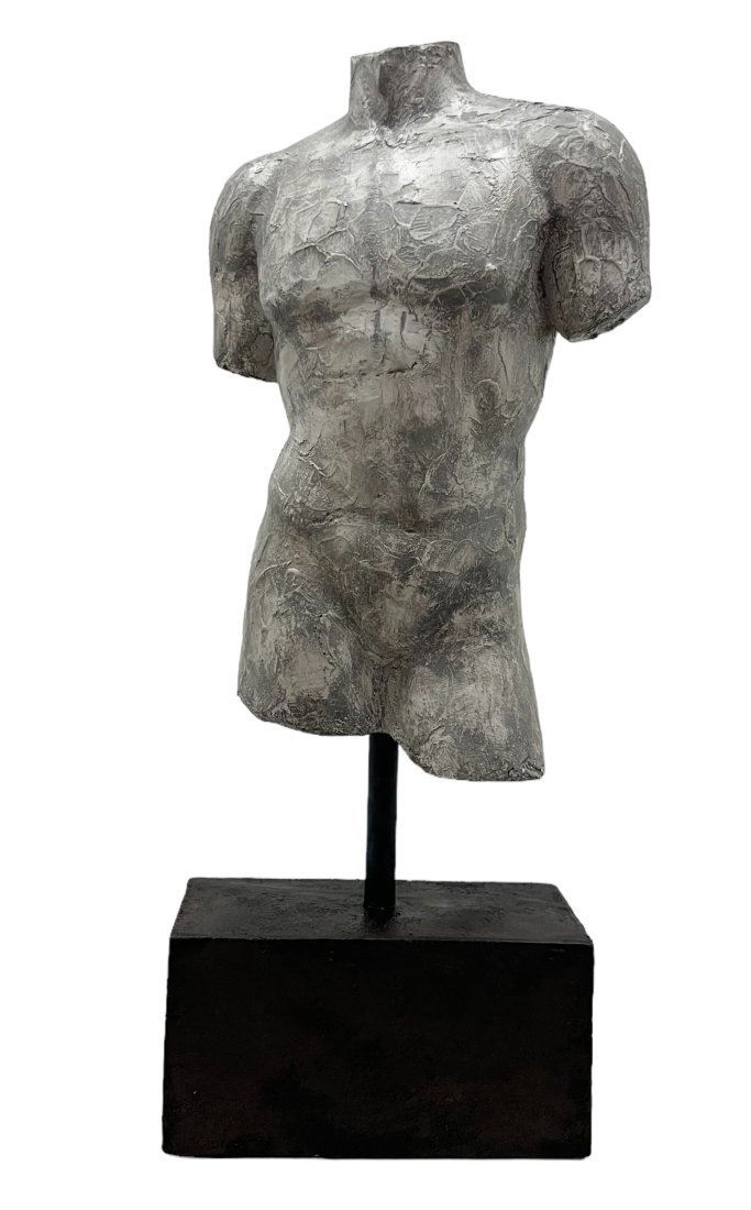 Contemporary Male Nude Torso Composite Sculpture: Size 18 x 7 x 4 in