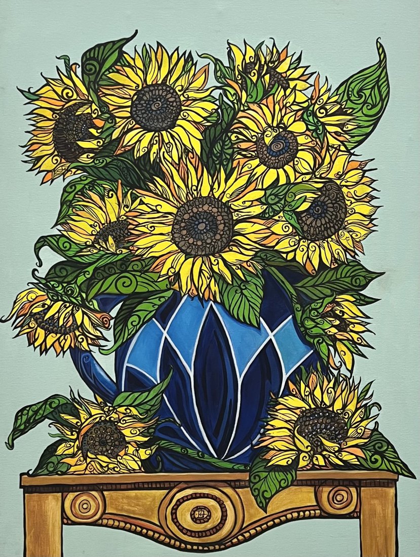 Cuban Painting Of Flowers, Signed: Acrylic on canvas 40 x 30 in