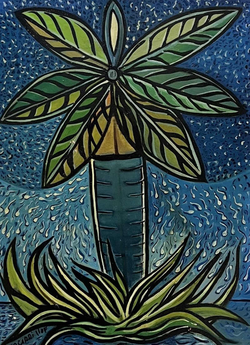 Cuban Modernist Flower Painting, Signed: Oil on canvas 24 x 18 in