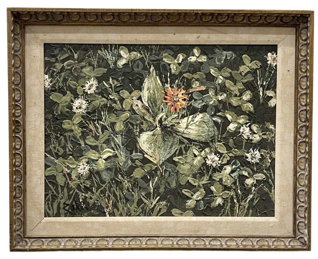 CHRISTINA EAKIN (20th c, American) Floral Abstract, Florida Artist: Oil on masonite 29.5 x 23.5 in (framed)