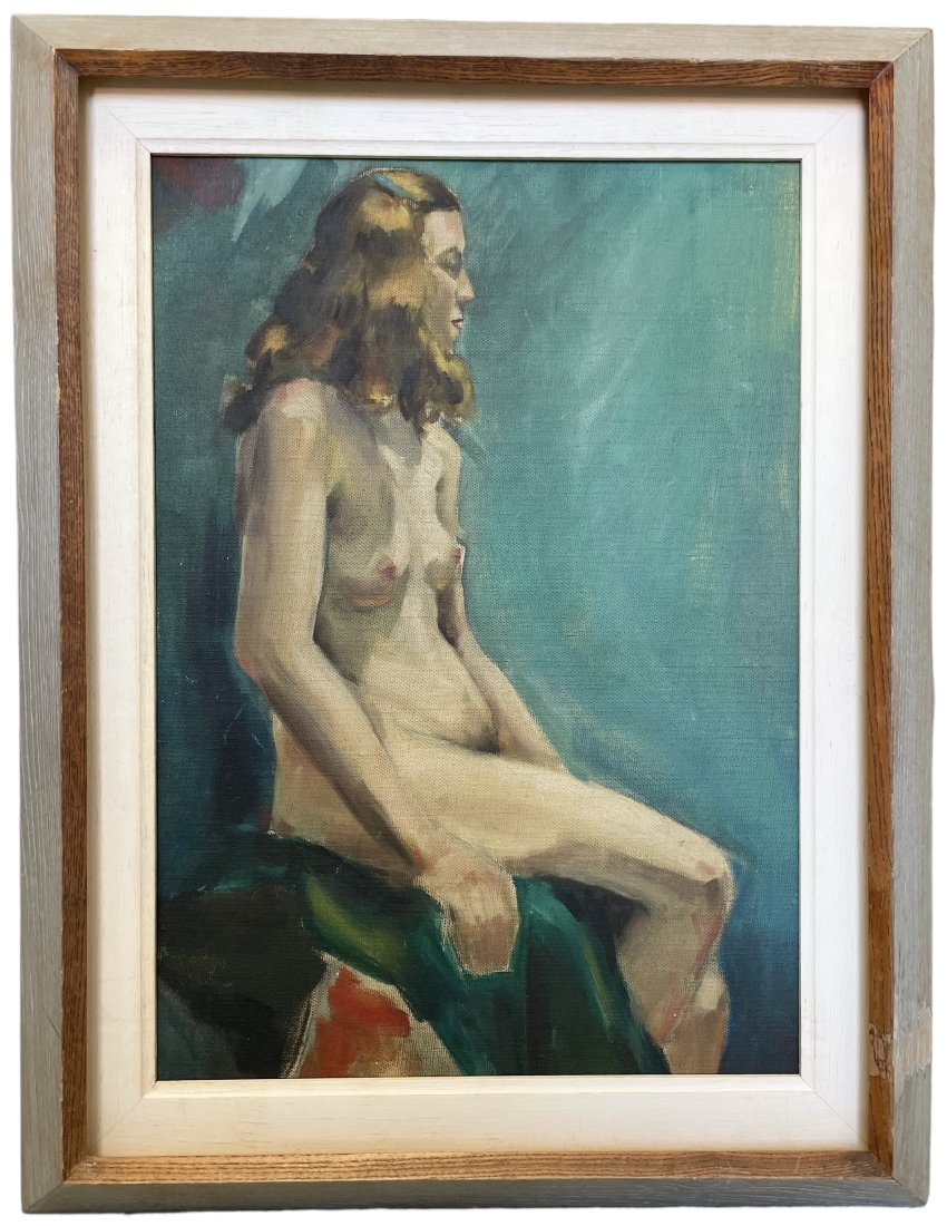1960's American Nude Portrait Of A Woman, Unsigned: Oil on masonite 13.5 x 19 in, 18.5 x 24 in (framed)