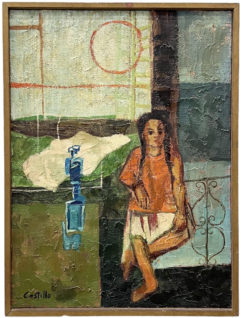 Cuban Modernist Interior Scene Of A Woman Signed Castillo: Oil on canvas 16 x 12 in