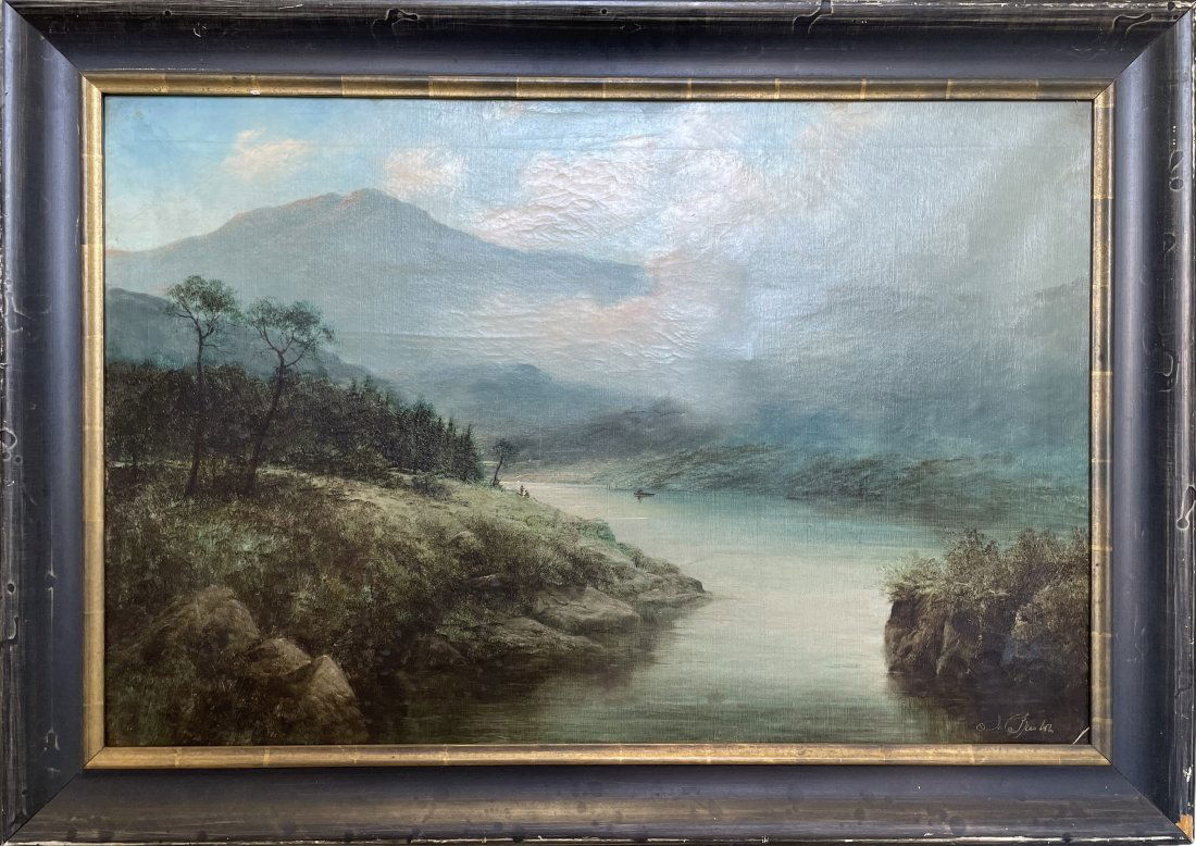Antique Hudson River School Landscape Painting, Signed 20 x 30 in (1 of 6)