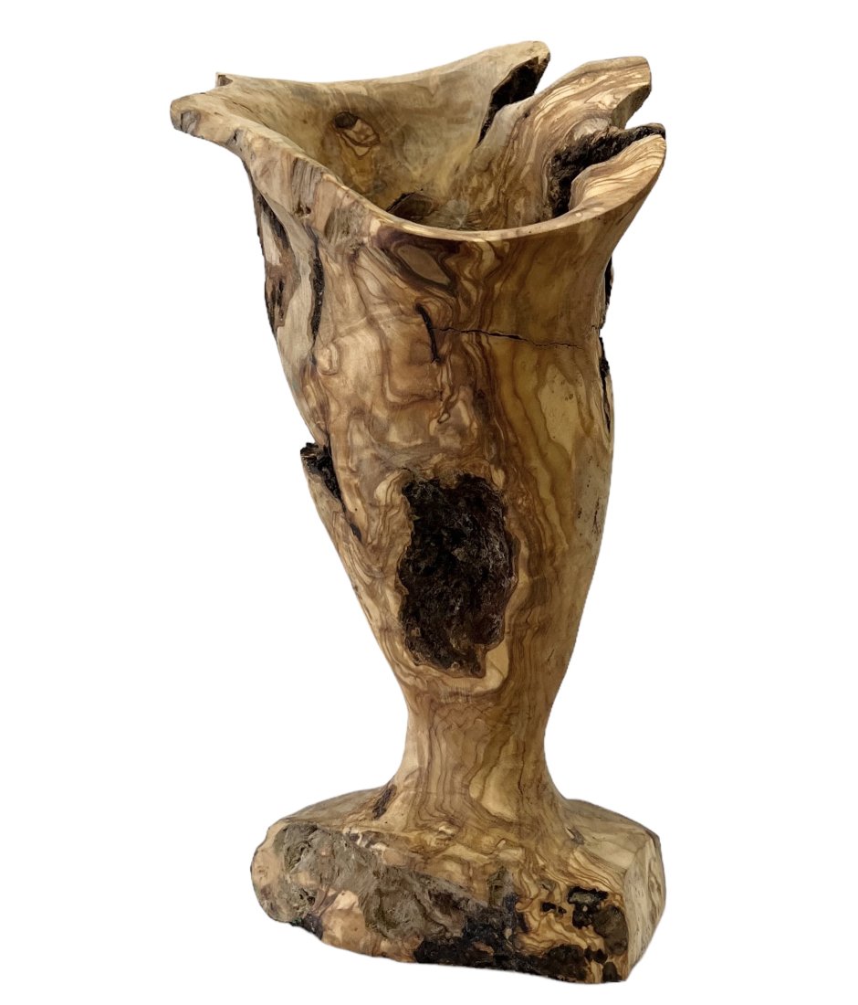 Contemporary Natural Wood Decorative Vase: Size 14 x 8 8 in