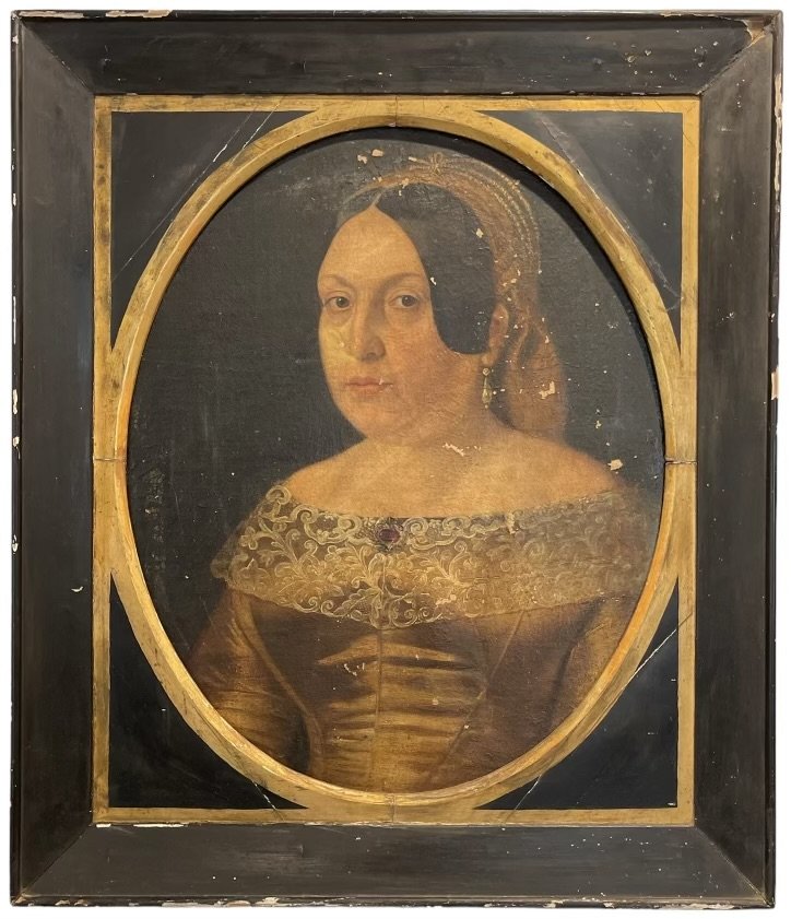 Early Victorian Era Antique Portrait Of A Woman: Oil on canvas 24 x 28 in