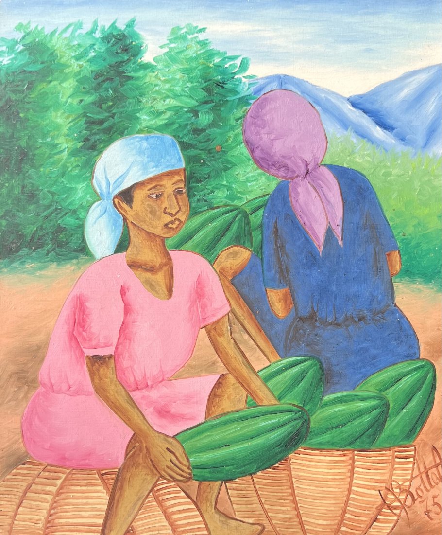 HENRI-BAPTISTE BOTTEX (20th c, Haiti) Working Women: Oil on masonite 12 x 10 in