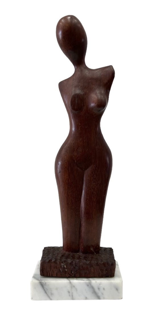 Modernist Vintage Wood Nude Sculpture: Size 11 x 3.5 x 2 in