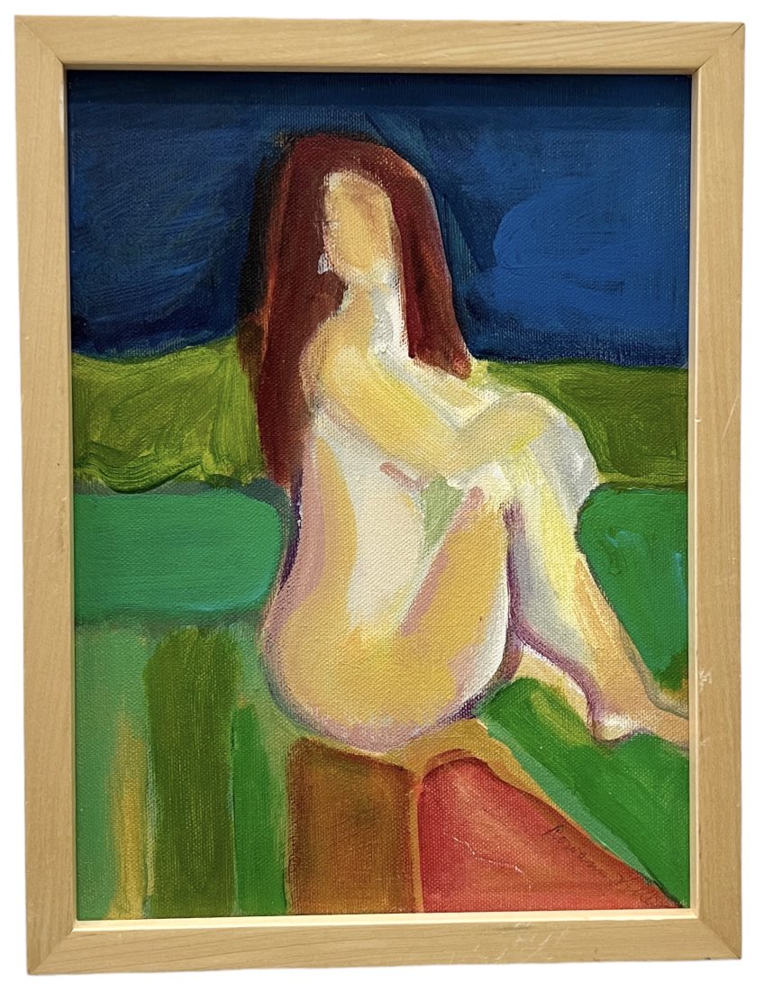 Modernist Nude Abstract Painting, Illegibly Signed: Oil on canvas 13 x 10 in (framed)