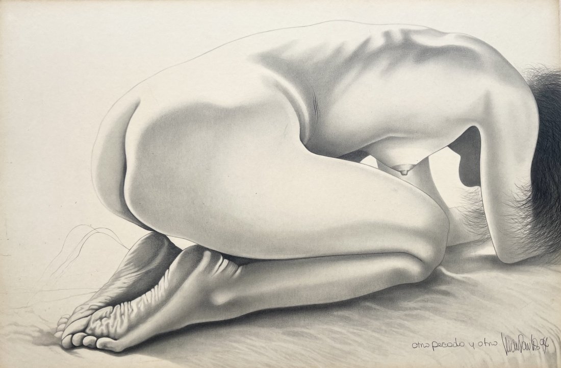 IVAN SANTOS (20th c, Colombian American) Nude, Miami Artist: Graphite on illustration board 30 x 20 in