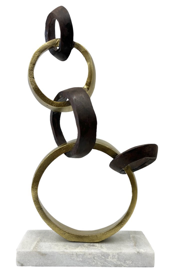 Contemporary Metal Linked Abstract Sculpture: Size 15.5 x 8 x 3 in