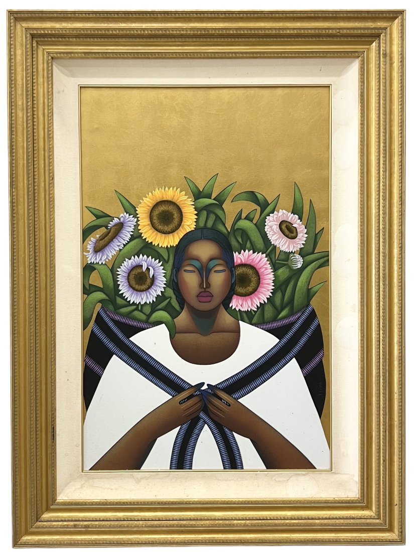NIVIA GONZALES (1946-2017) Echoes Of Unrestarined, Large Giclee On Canvas: Size 47 x 37 in (framed)