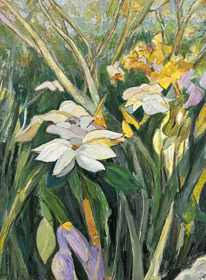 ROCHELLE HAFT (21st c, American) Florida, NYC, Woman Artist, Flowers: Acrylic on canvas 40 x 30 in