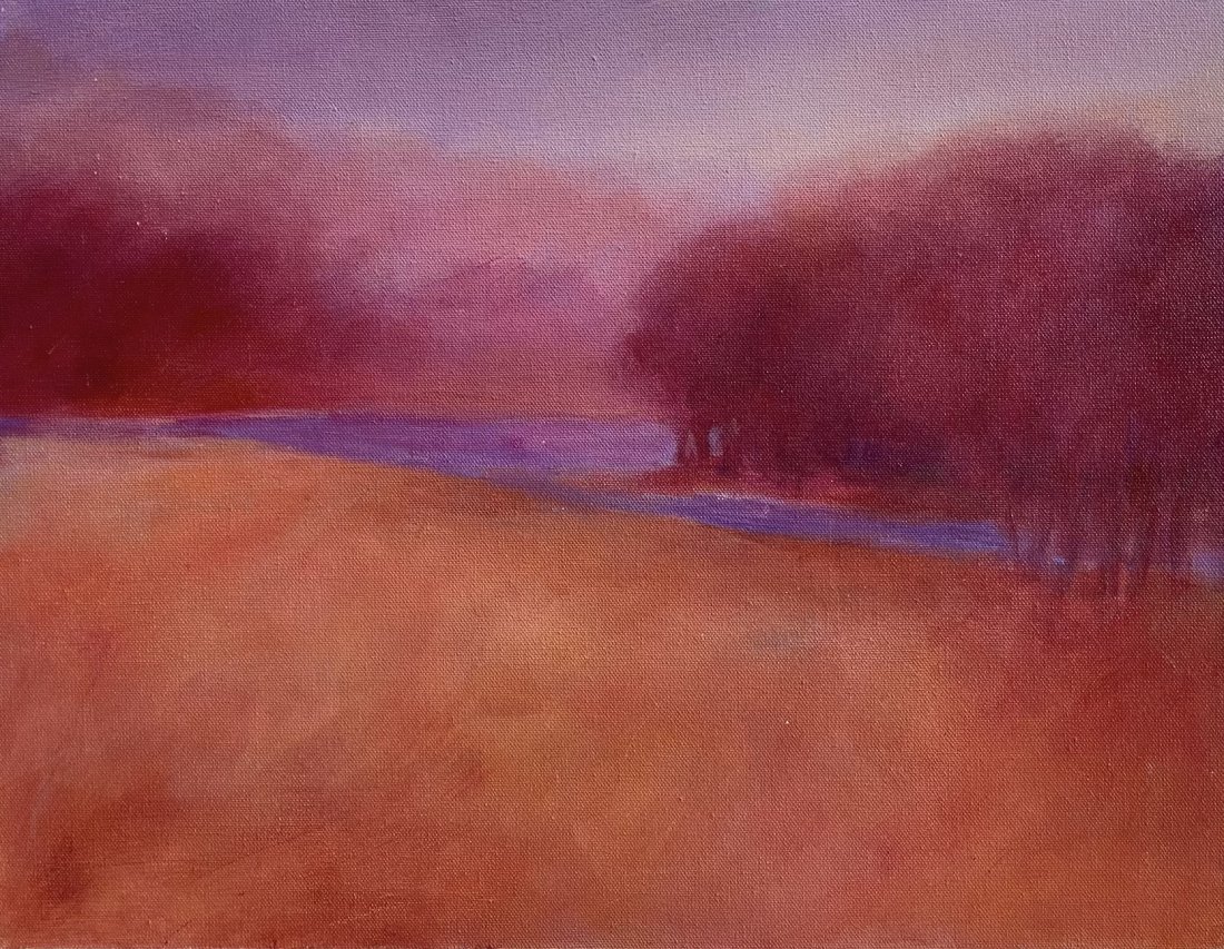 Modernist Landscape Painting, Unsigned: Oil on canvas 14 x 18 in