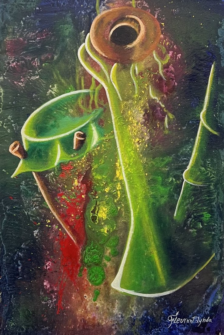 FLERANT LYNDA (20th c, Haiti) Abstract: Size 35.5 x 23.5 in