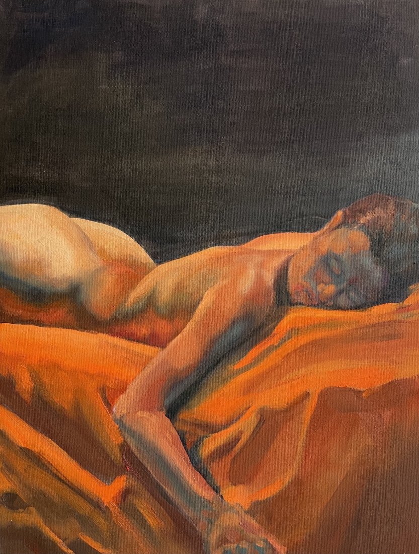 JARED COFFIN (20th c, American) Lying Nude: Oil on canvas 20 x 26 in