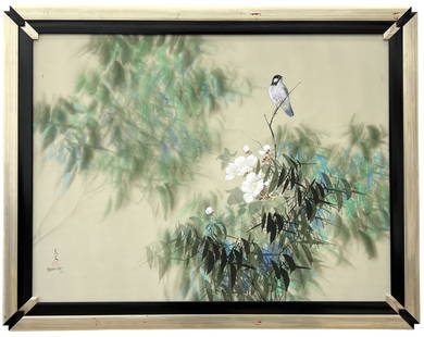 DAVID LEE (b. 1944, China): Painted on silk 40 x 30 in, 46 x 36 in (framed)