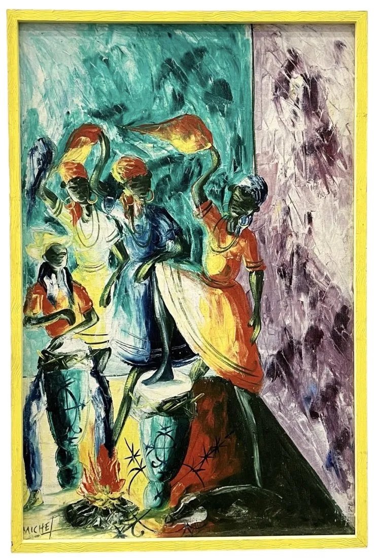 Merengue Dominican Republic 1980, Modernist Painting Of Dancers, Signed: Oil on canvas 36 x 24 in (framed)