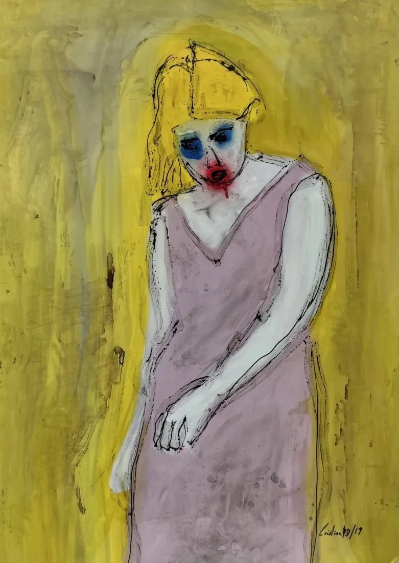 Contemporary Brazilian Mixed Media Painting Of A Figure On Plexiglass: Size 37.5 x 26.5 in