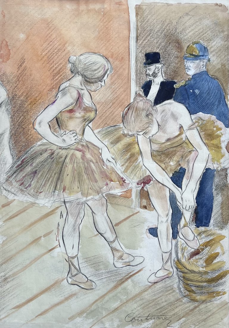 Emile Couturier (1871-1903, France) Ballerinas: Watercolor on paper 15 x 11 in