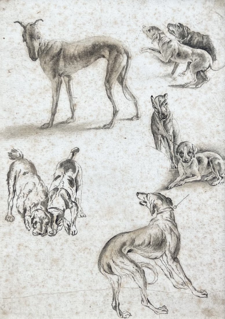 Antique Graphite & Watercolor Rendering Of Animals: Size 8.5 x 6 in