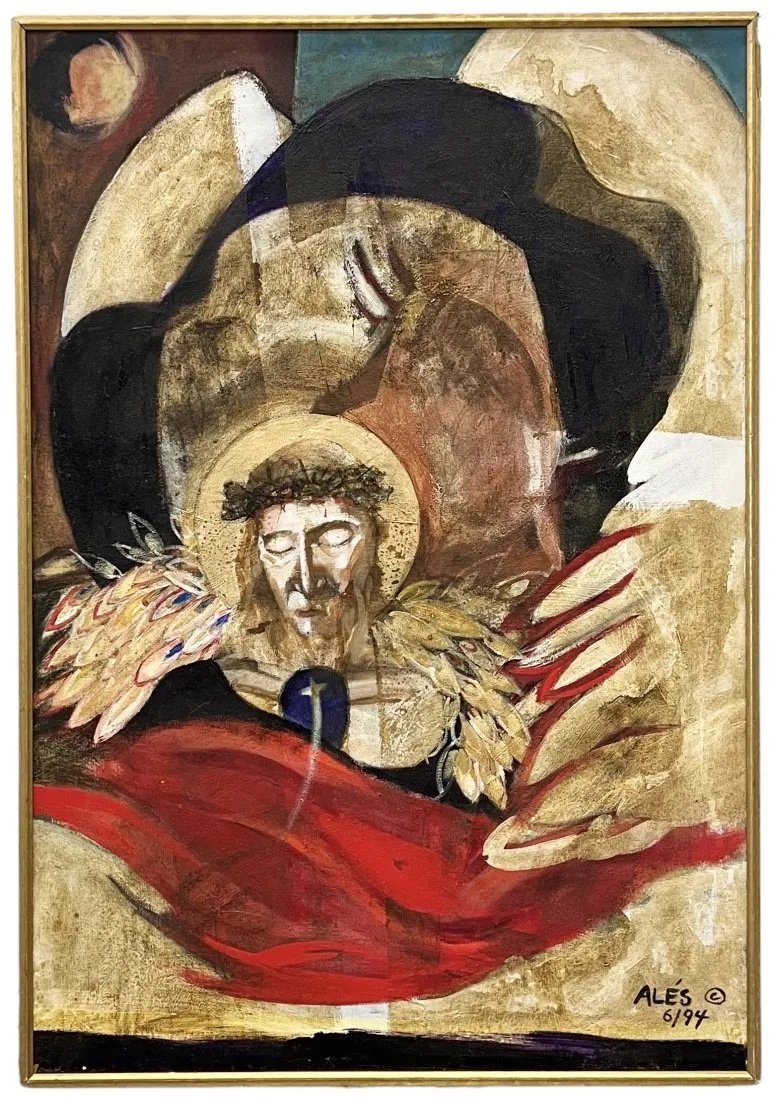 ANGELA ALES "La Tristeza De Cristo" , Jesus Christ Abstract: Acrylic on canvas 37 x 27 in