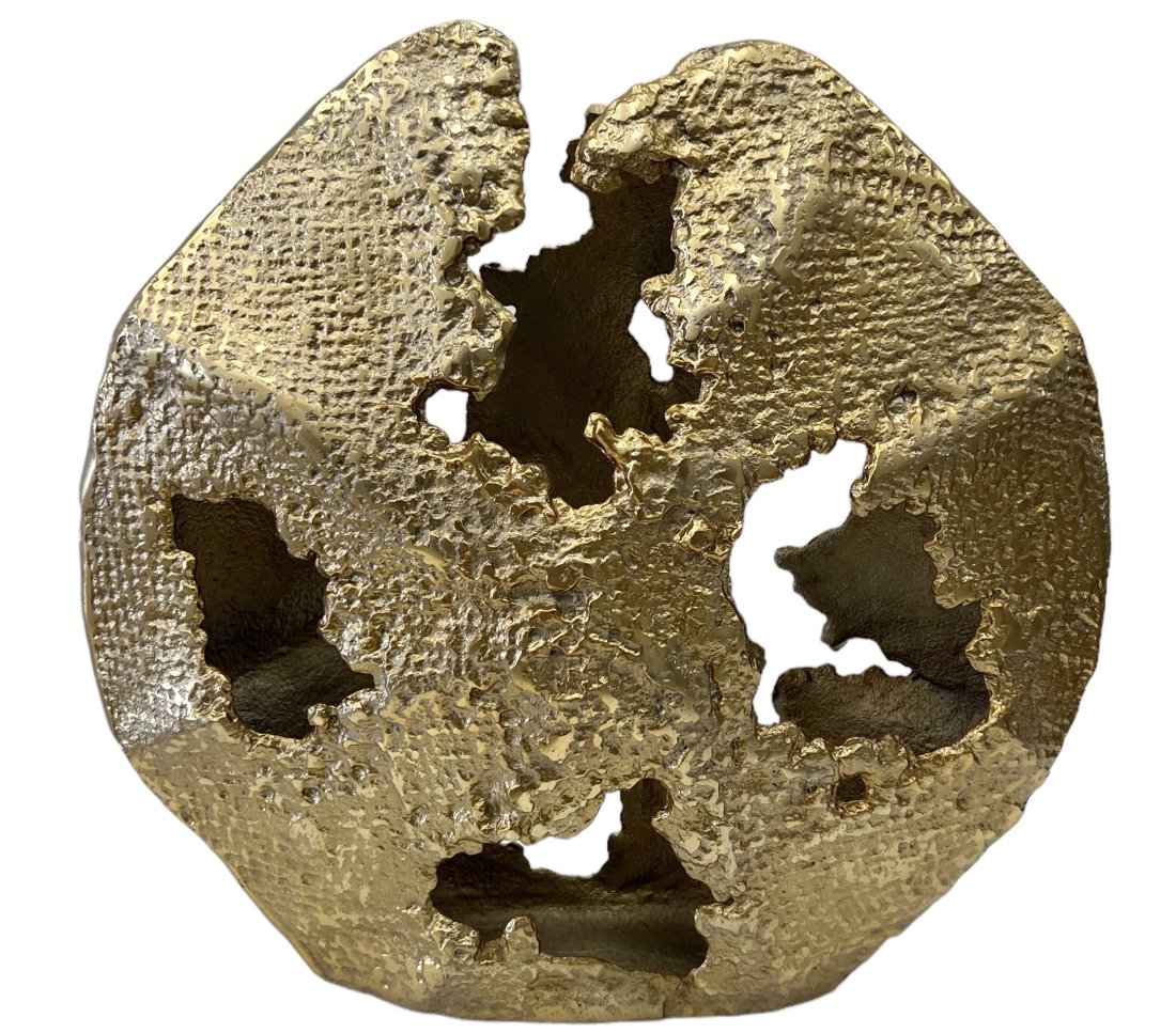 Contemporary Painted Gold Ceramic Sculpture: 11 x 3 in