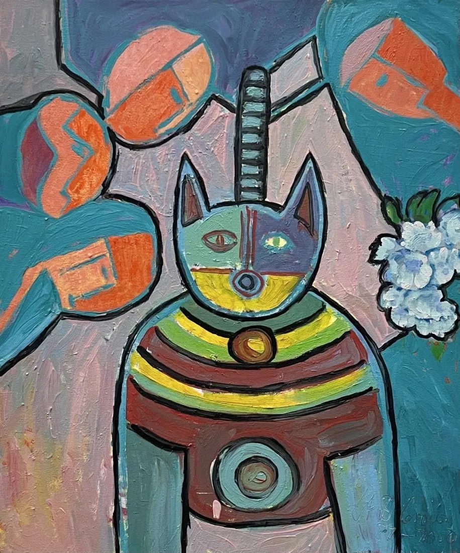 DAVID CROWN (1924-2016, American) Cat, Gainesville Florida Artist (1 of 3)