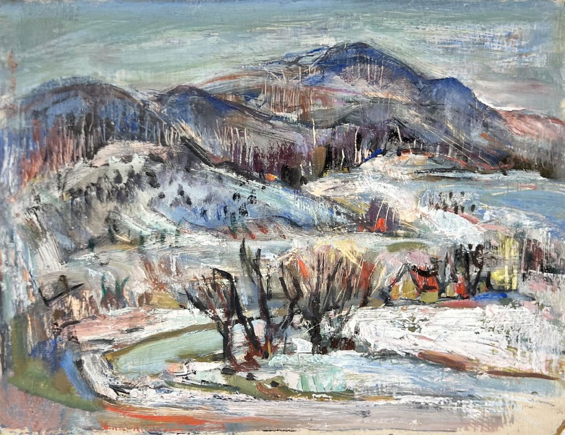 New Hope School Impressionist Winter Landscape Painting, Unsigned (1 of 3)
