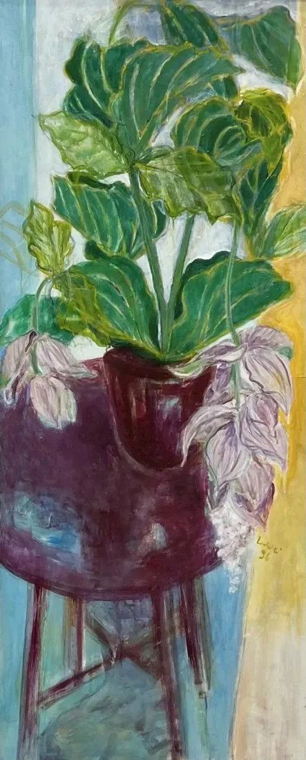 Monumental 1990's Vintage Modernist Still Life Of Flowers, Signed 77x32 in (1 of 4)