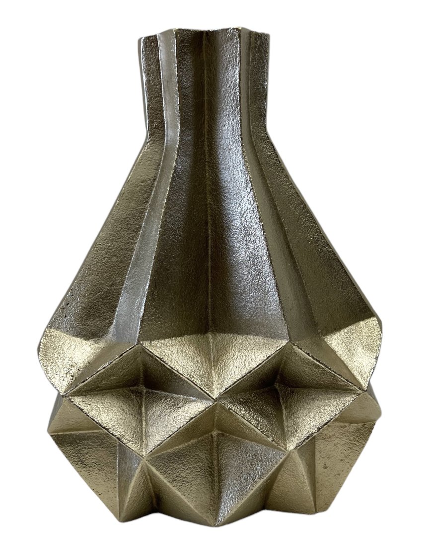 Contemporary Gold Metallic Metal Cubist Vase: 12 in