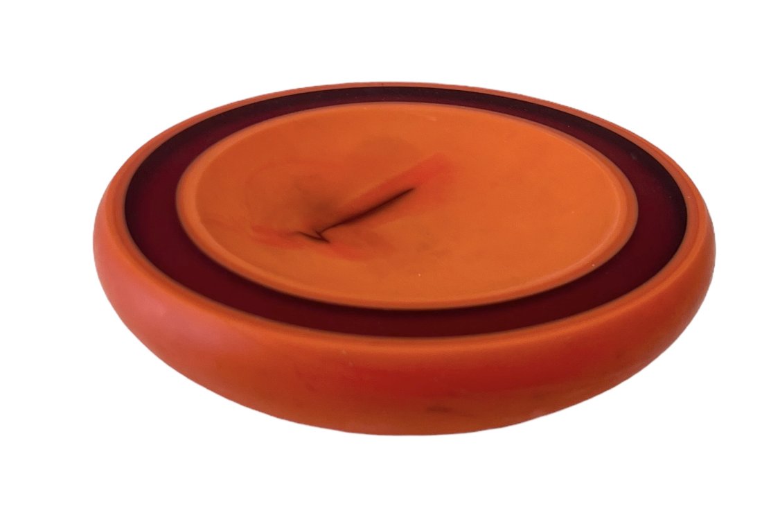 Vintage Orange Art Glass Candy Dish: 6.5 x 2 in