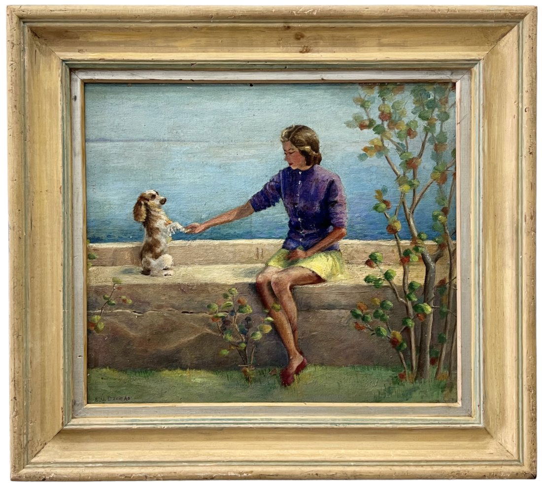 ELIZABETH UPTON DAVIS (20th c, American) Florida Artist, Girl & Her Dog (1 of 5)