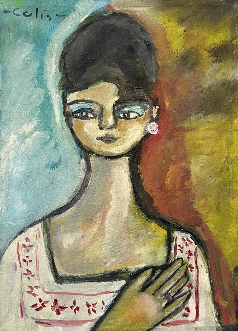 Mexican Modernist Portrait Of A Woman, Signed: Oil on canvas 16 x 11.5 in