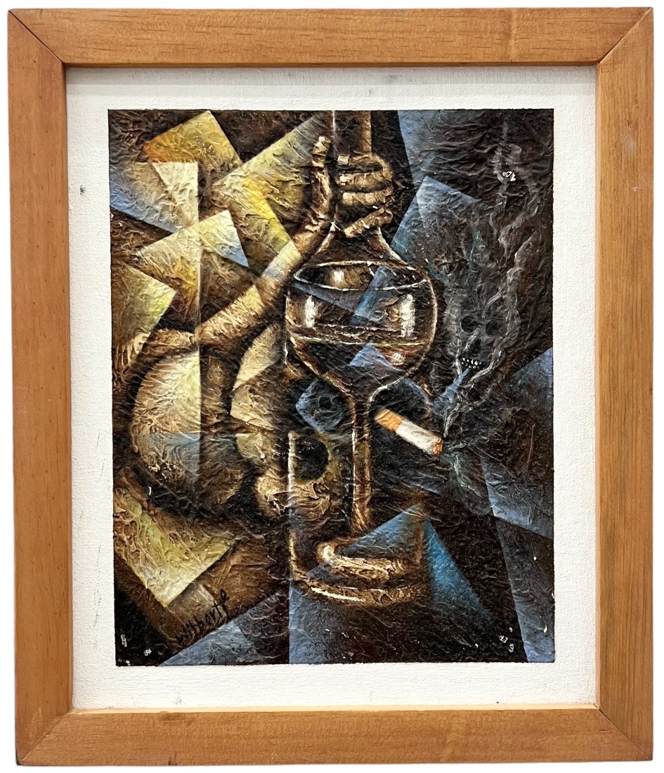 WILBER HERERRA ORTIZ (20th c, Mexico) Merida Artist, Cubist Still Life: Oil on board 11 x 9 in, 15 x 13 in (framed)
