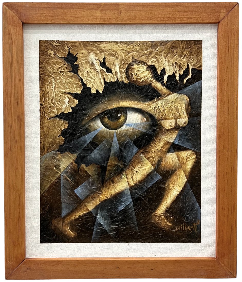 WILBER HERERRA ORTIZ (20th c, Mexico) Merida Artist, Cubist: Oil on board 11 x 9 in, 15 x 13 in (framed)
