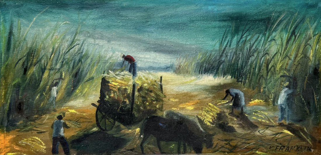 KESNEL FRANKLIN (20th c, Haiti): Oil on canvas 20 x 10 in