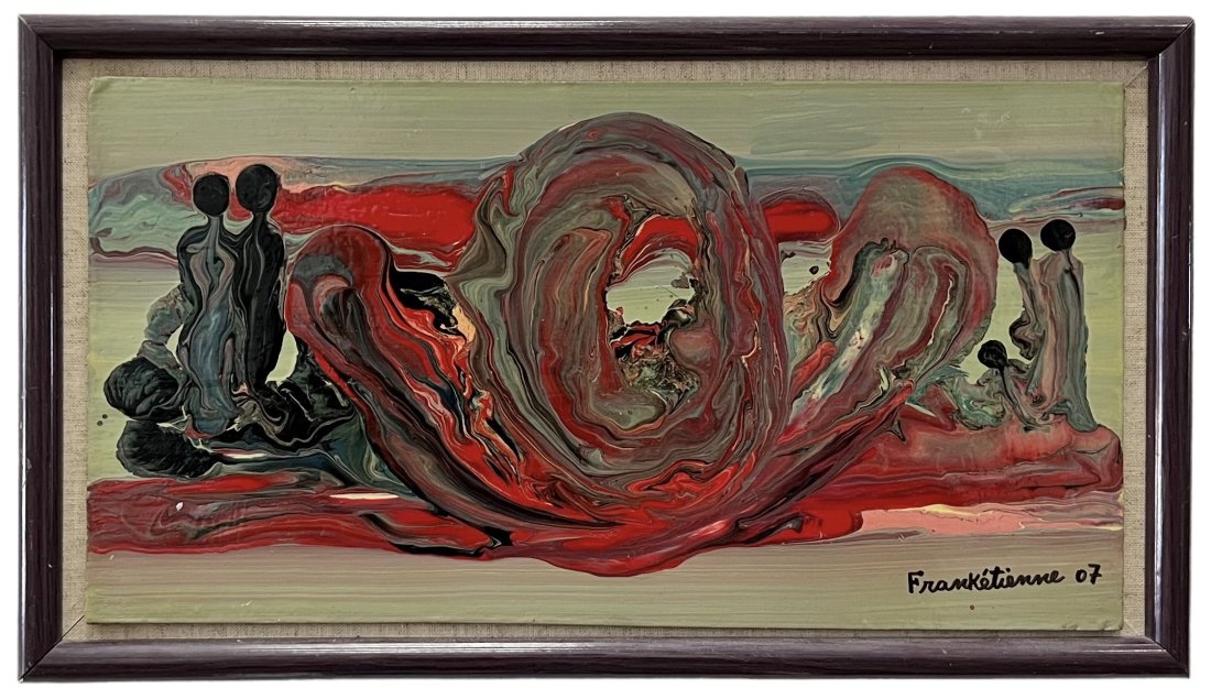 FRANK ETIENNE (b. 1936, Haiti) Surrealist: Acrylic on board 16 x 8.5 in