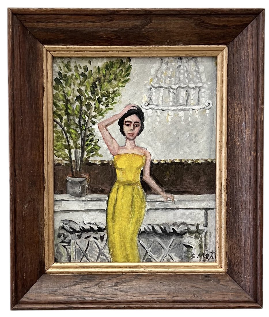 Mexican Woman In A Courtyard, Signed: Oil on board 10 x 8 in, 13 x 11 in (framed)