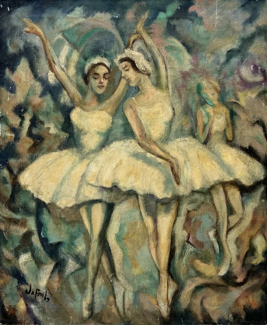 SAMUEL JAFNEL (1887-1964, American) WPA Artist, Ballerinas: Oil on canvas 24 x 20 in