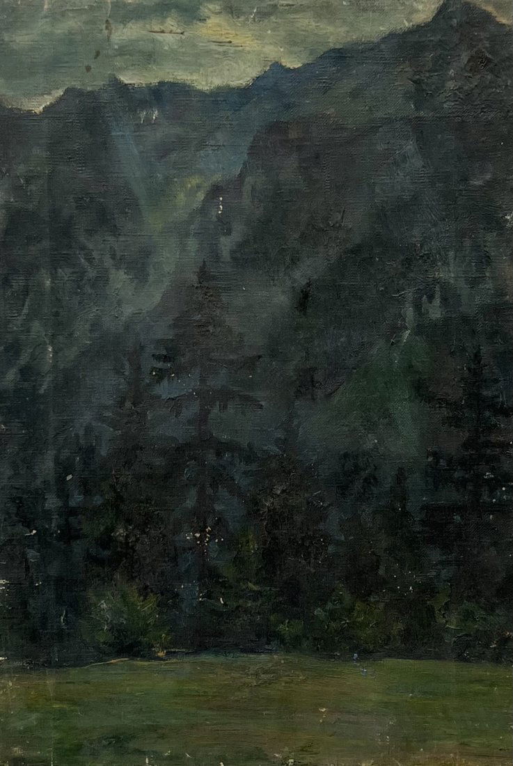 Antique European School Mountain Landscape, Illegible Signature (1 of 3)