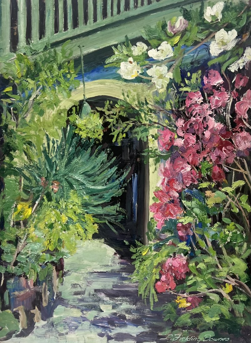 LIONEL FIELDING DOWNES (1900-1971, Canada) New Orleans: Oil on board 24 x 17.5 in. A Canadian painter and war artist, Lionel Fielding Downes (aka: Lionel Fielding-Downes) was born in Wigan, Lancashire, England; immigrated to Winnipeg, Manitoba with his fam