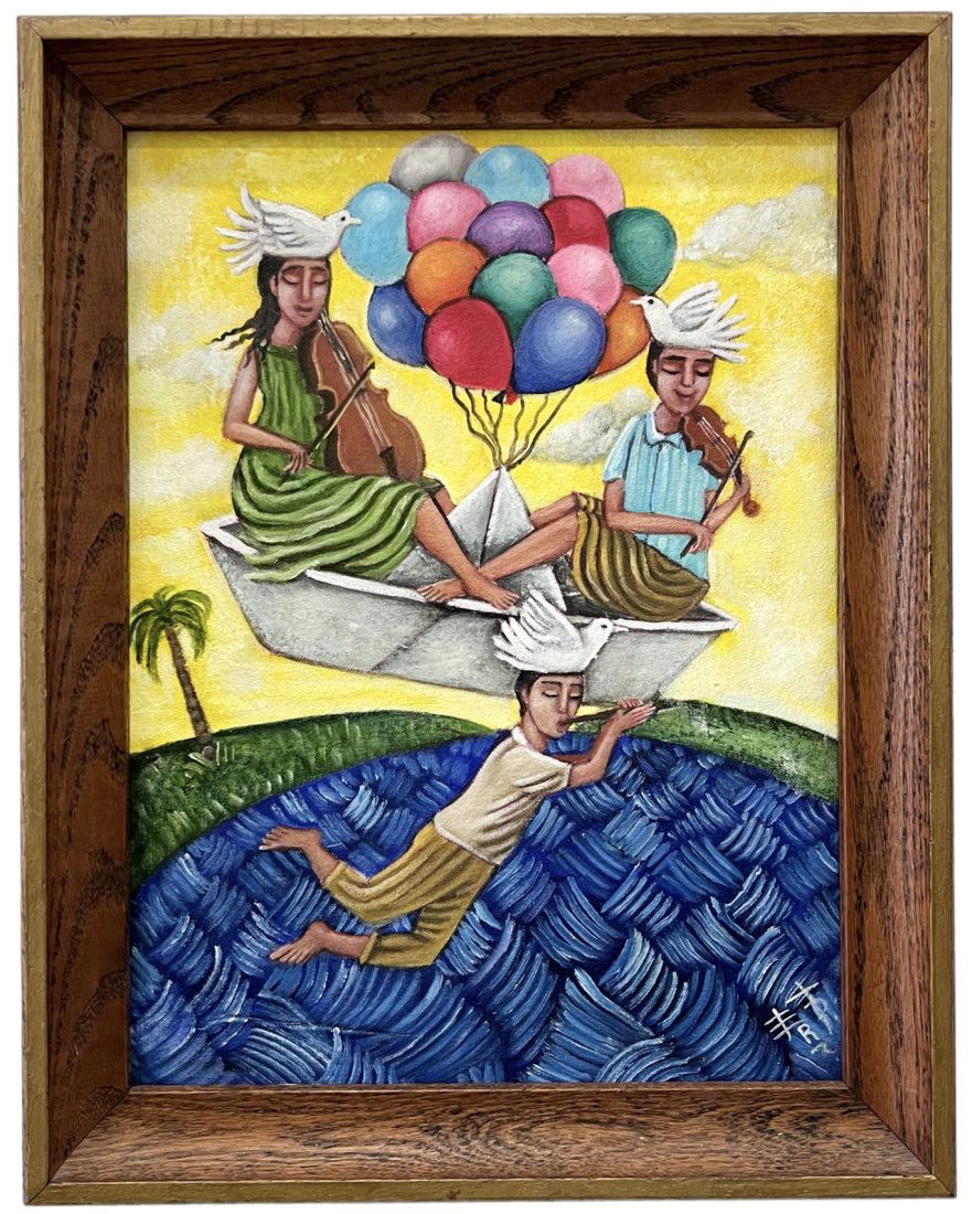 Mexican Folk Art Painting Fantasy Scene Signed (1 of 3)