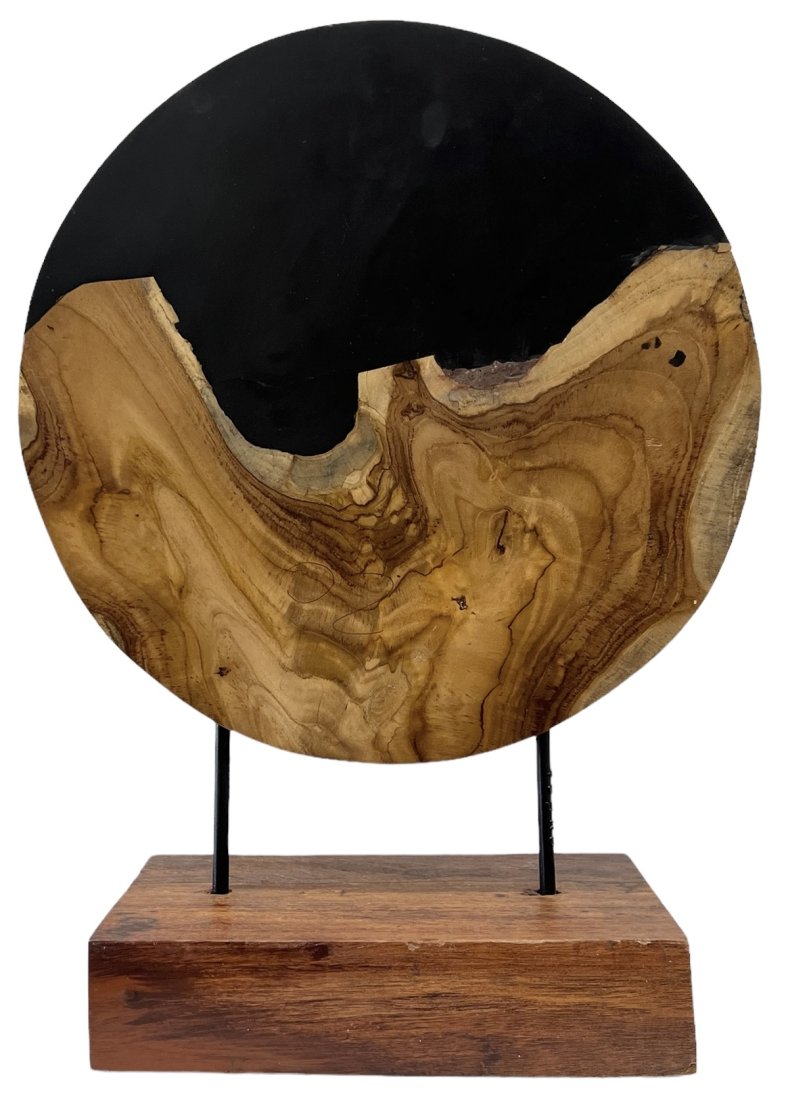 Vintage Round Wood Sculpture: Size 18.5 x 9.5 x 5 in