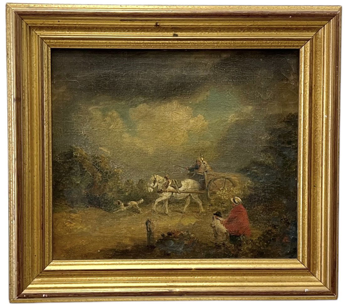 18th Century British School Horse & Buggy Scene w/ Dog In Landscape (1 of 5)