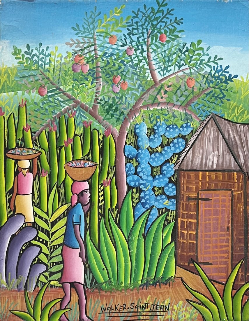 WALKER SAINT JEAN (20th c, Haiti) Village Scene (1 of 3)