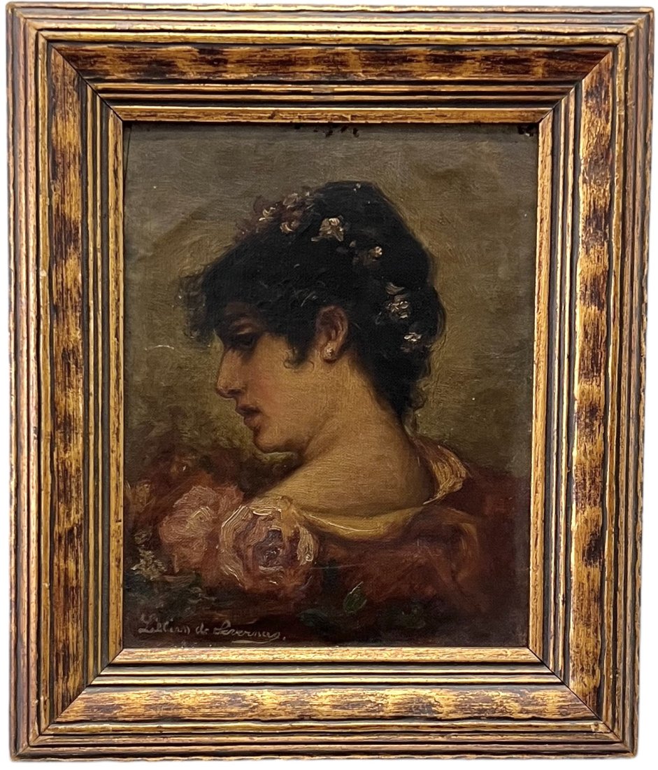 Antique French School Portrait Of A Woman, Signed: Oil on canvas 8 x 10 in, 11.5 x 13.5 in (framed)