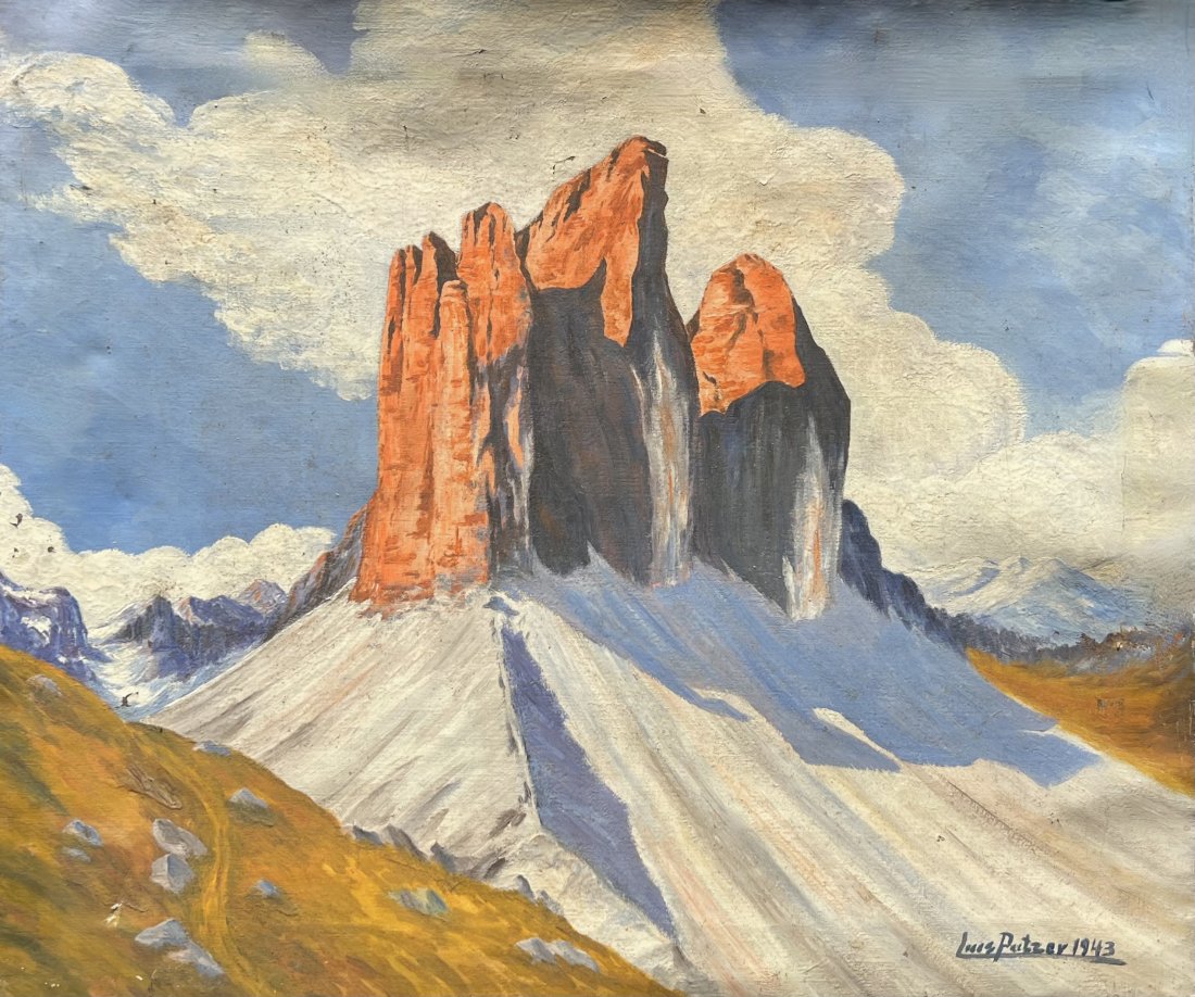 LUIS PUTZER European School Modernist Mountain Landscape "Three Peaks of Lavaredo": Oil on canvas 27 x 22.5 in